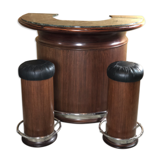 Half moon bar and art deco stools in rosewood from Rio 1970
