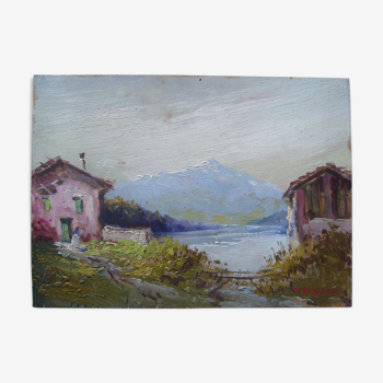 landscape painted in oil on wood