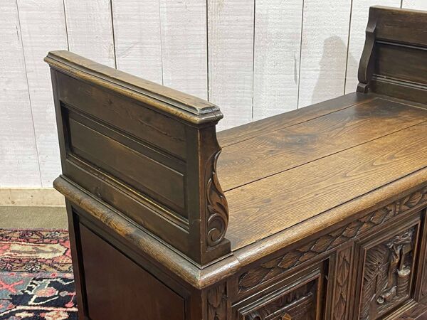 Banc coffre breton du début XXème en chêne et châtaignier
