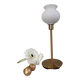 Living room lamp with gold metal base, matt white opaline globe, vintage