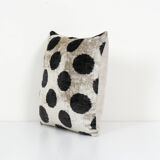 Black Silk Ikat Velvet Pillow Cover, Pair Polka Dot Ikat Lumbar Cushion Cover, Decorative Pillowcase
