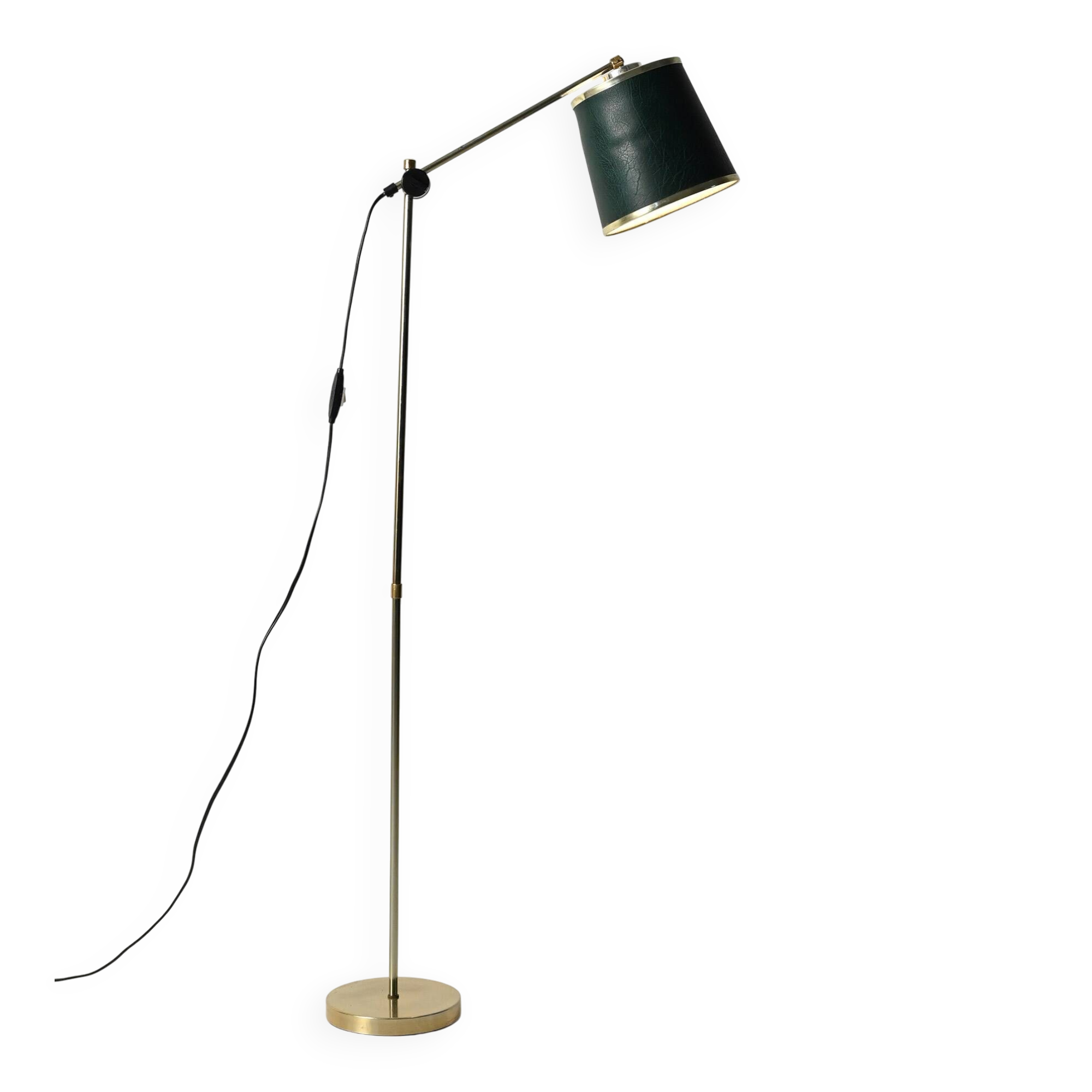 Brass floor lamp with green leather