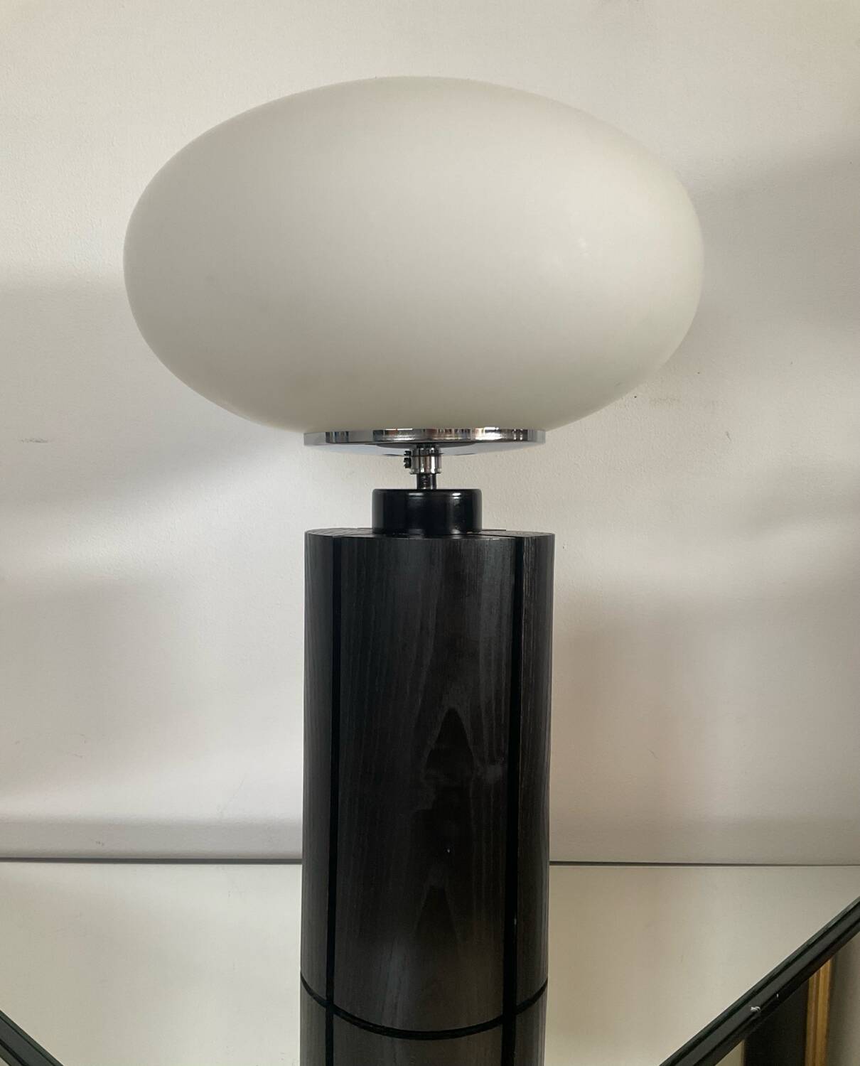 70s lamp in opaline and brown beech