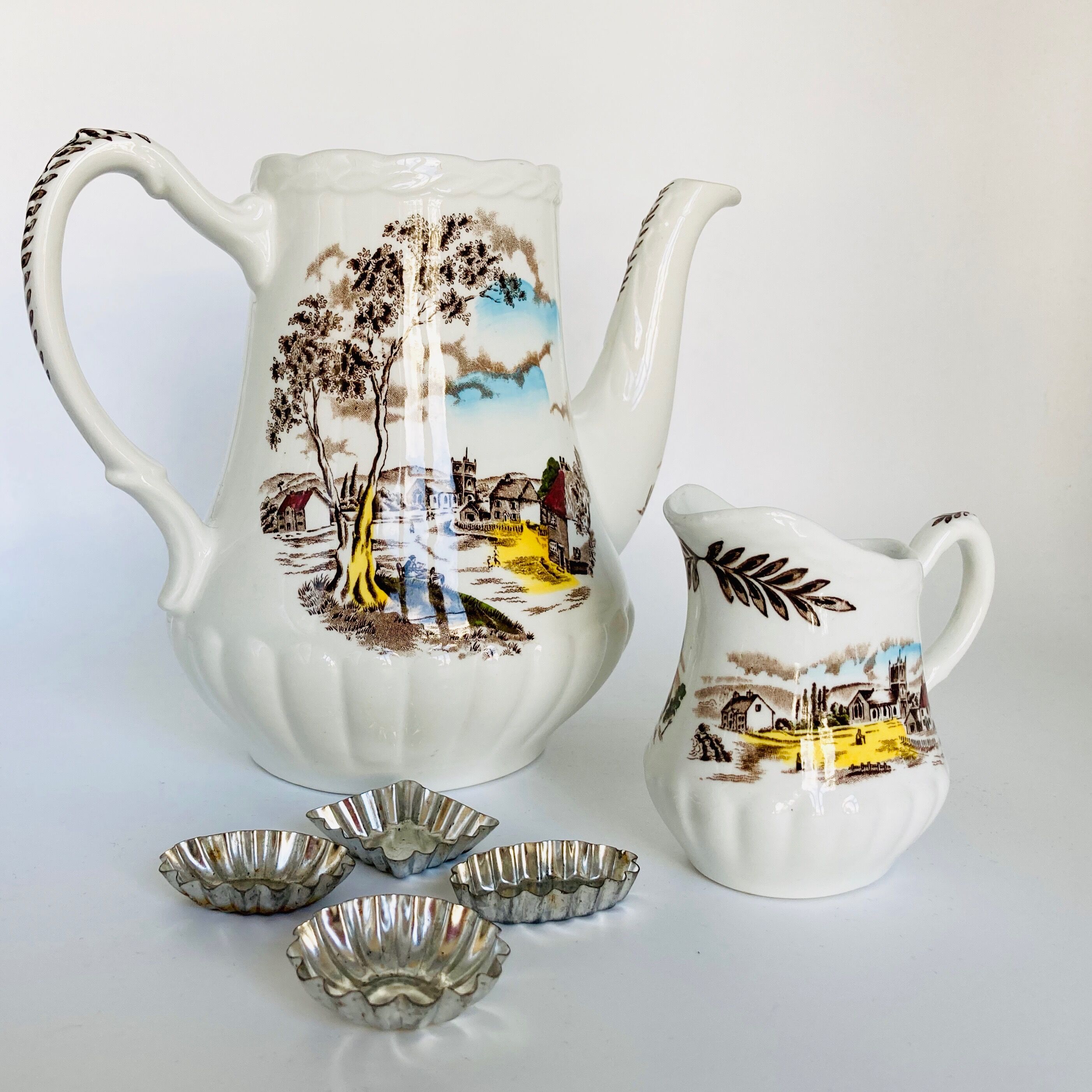 English earthenware cafeteria and its milk pot