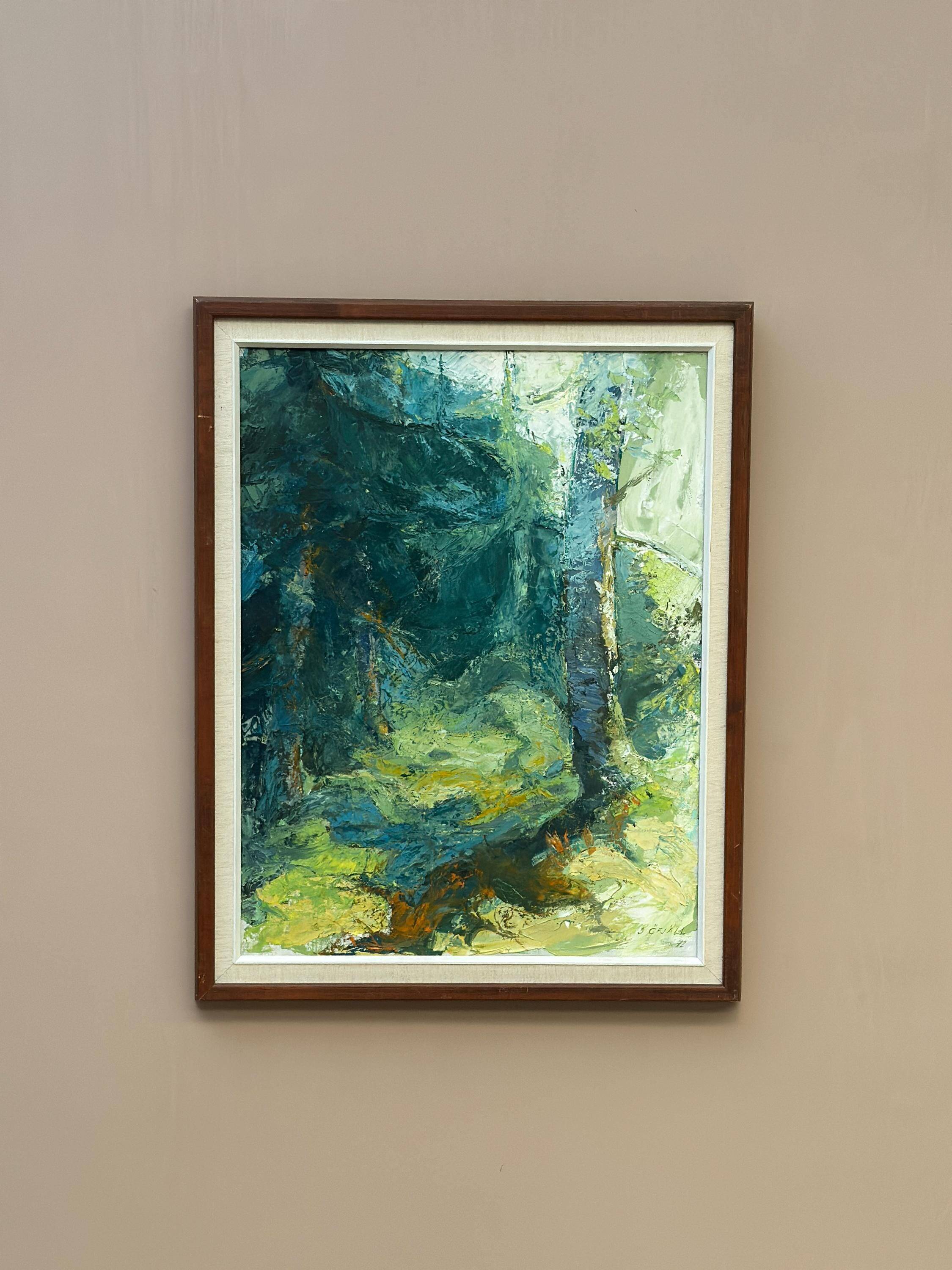 Original Mid Century Swedish Oil on Canva"Forest Brows" by Inga Öfjäll