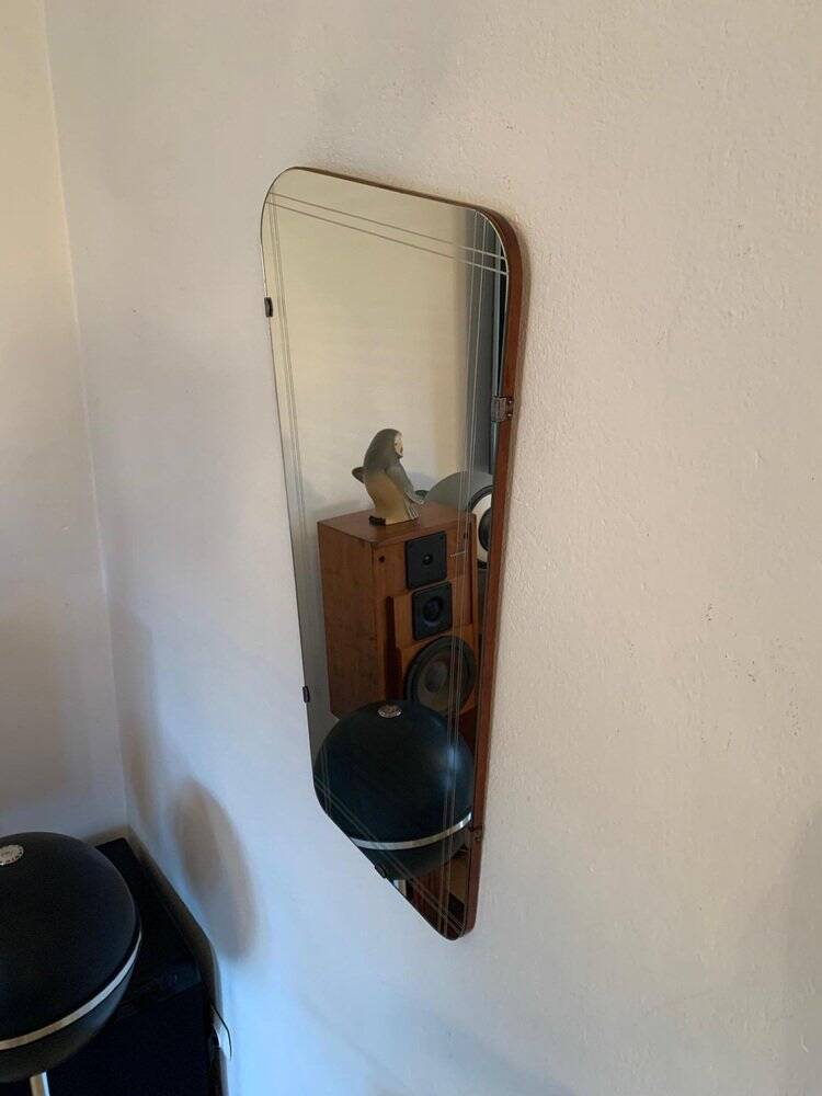 Asymmetric mirror with wood frame, 1960s