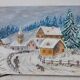 Oil painting on canvas village and landscape winter vintage signed