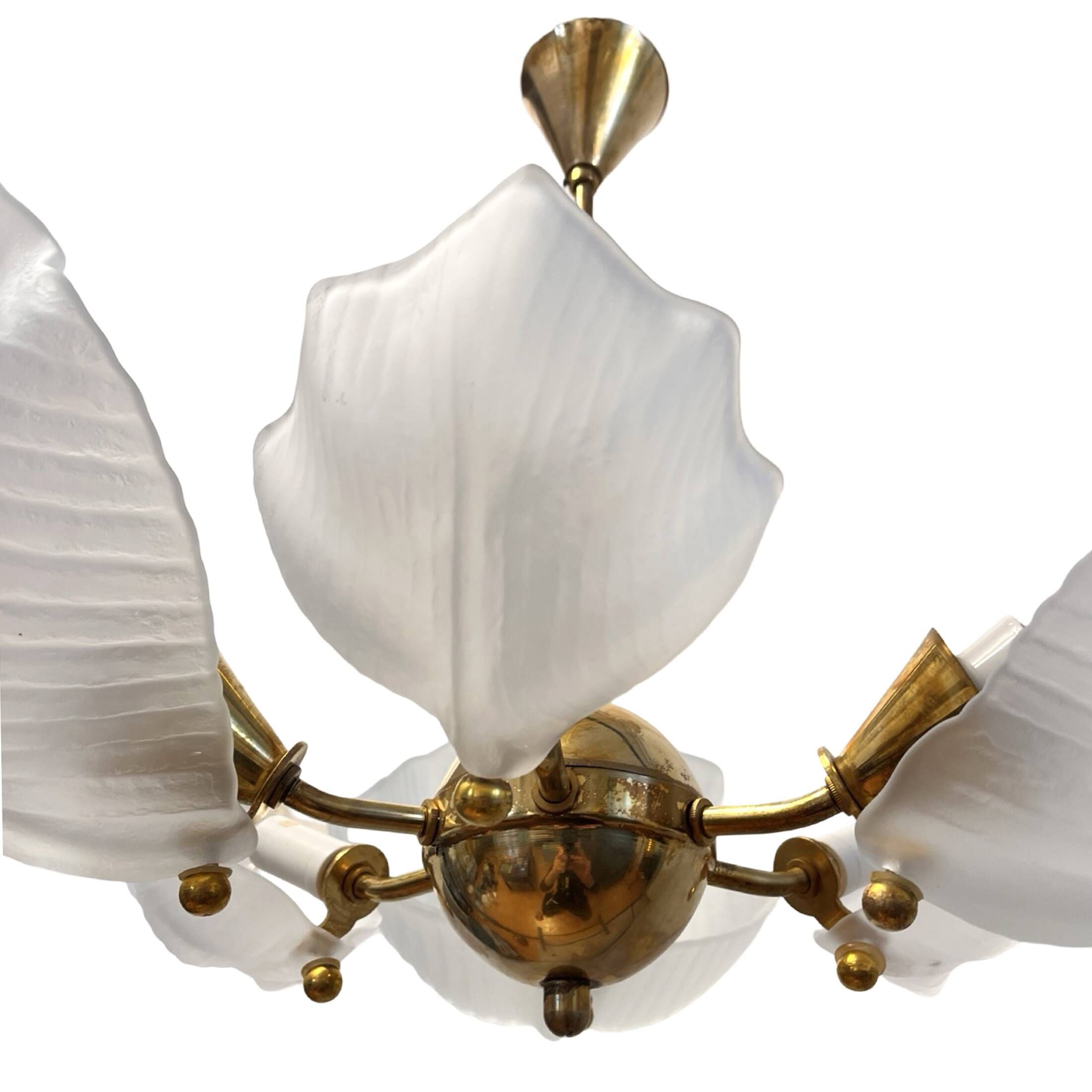 Beautiful chandelier, leaf type, Železny Brod Sklo ZBS, Czechoslovakia, 1970s.