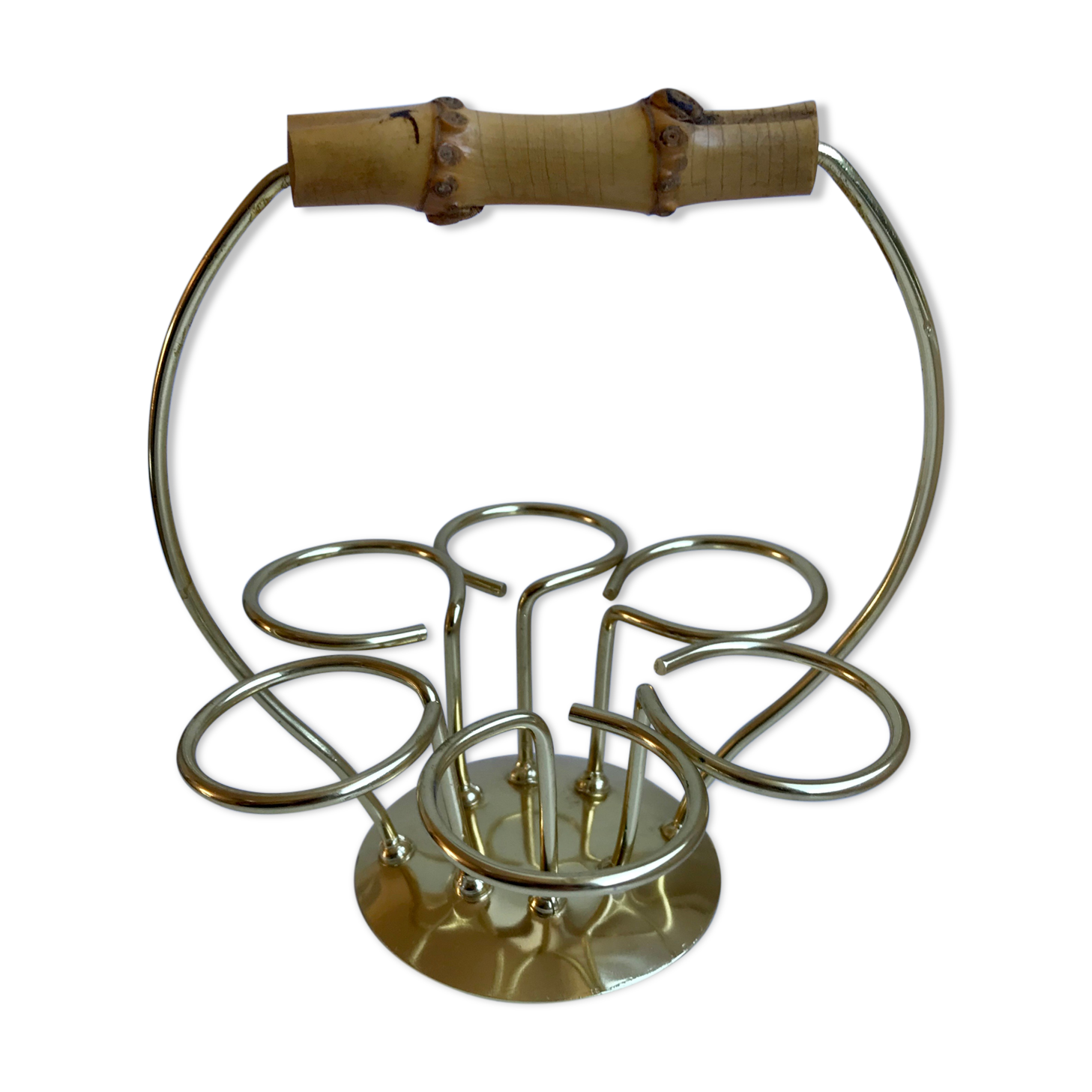Egg holders in gold metal and bamboo 60s