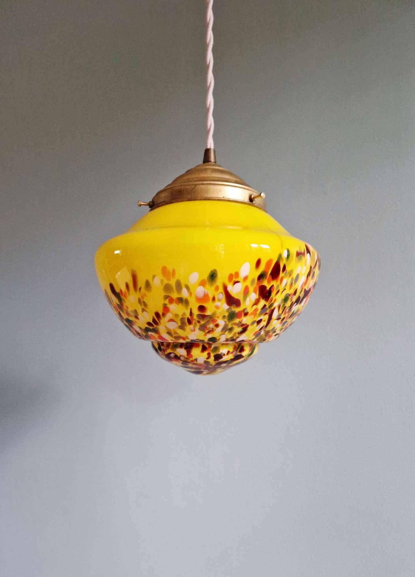 Suspension art déco en verre moucheté multicolore, années 1930