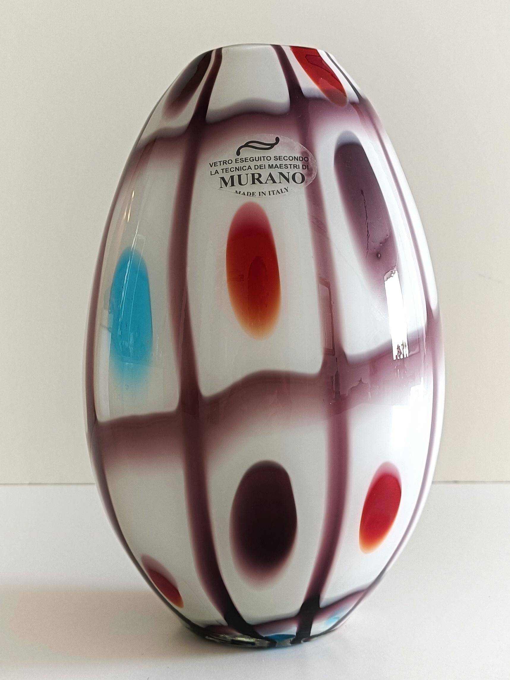 Murano Glass Colorful Ovoid Shaped Vase in The Style of A.Ve.M, Italy, 1960s