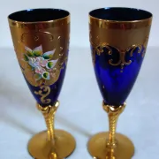 12 cobalt blue and gold Murano glass flutes, mid-20th century.