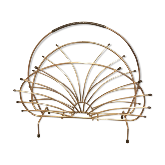 Vintage gold metal magazine rack from the 1960