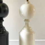 2 large black and white turned wood vintage lamp bases.