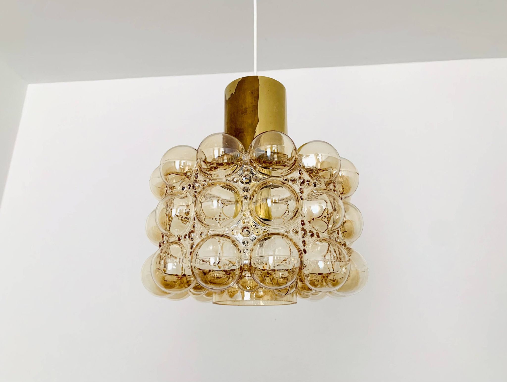 1 of 2 Large Bubble Glass Pendant Lamps by Helena Tynell for Glashütte Limb