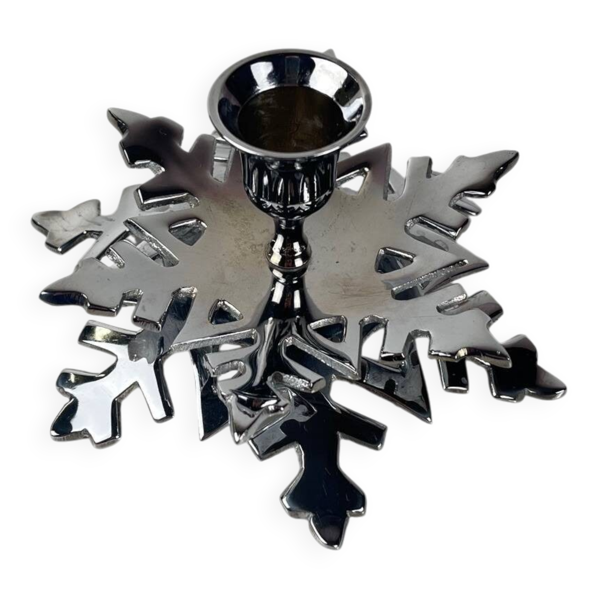 Silver metal snowflake candle holder