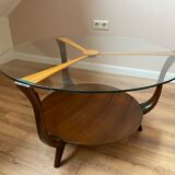 Table basse italienne en bois rond et verre, années 1950
