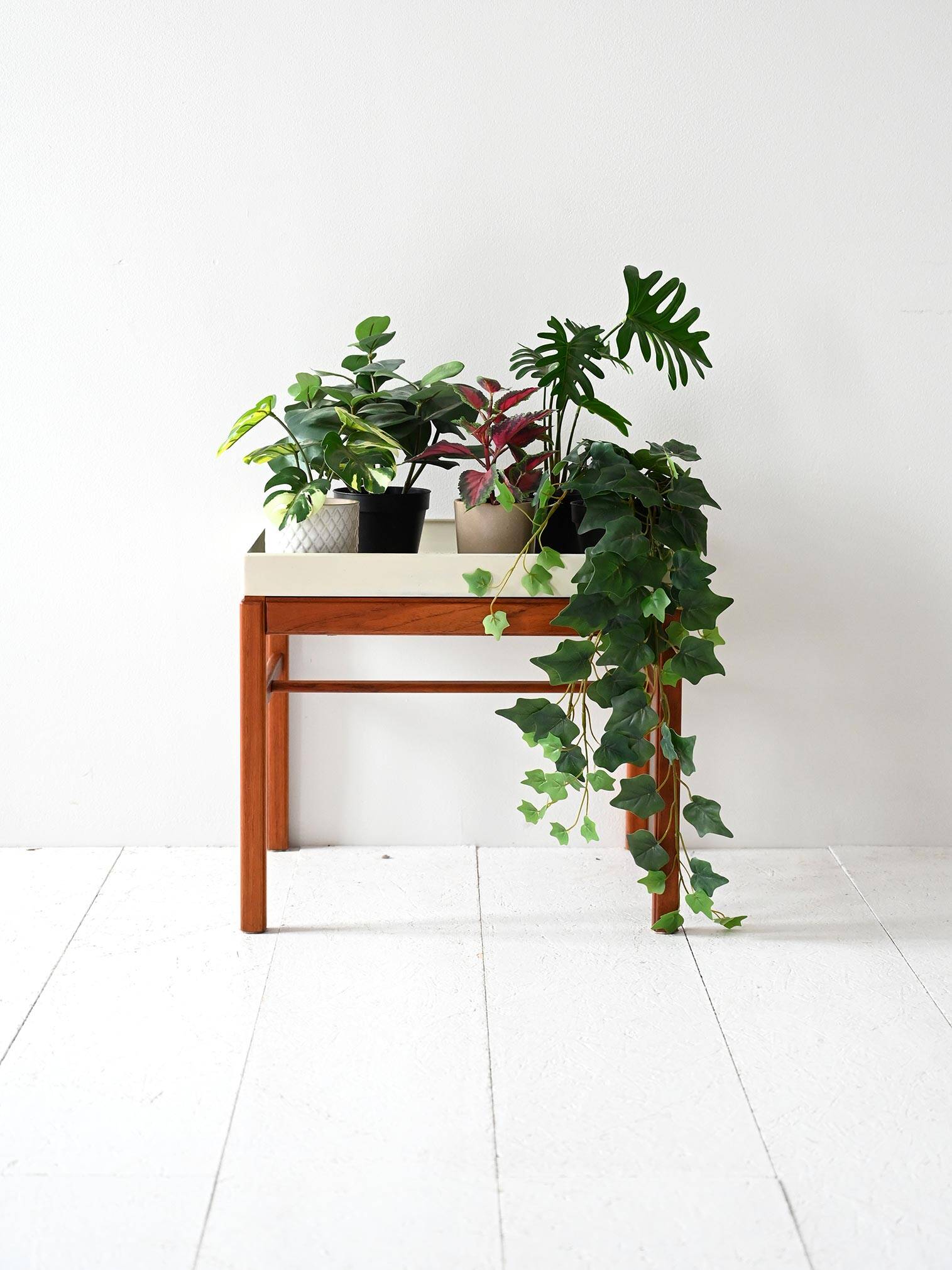 Vintage Scandinavian teak and metal planter