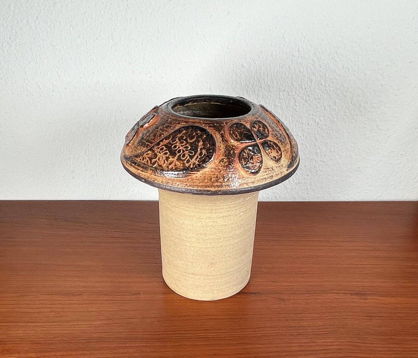 Mid-century modern stoneware mushroom vase by Haico Nitzsche for Søholm, 1960s.