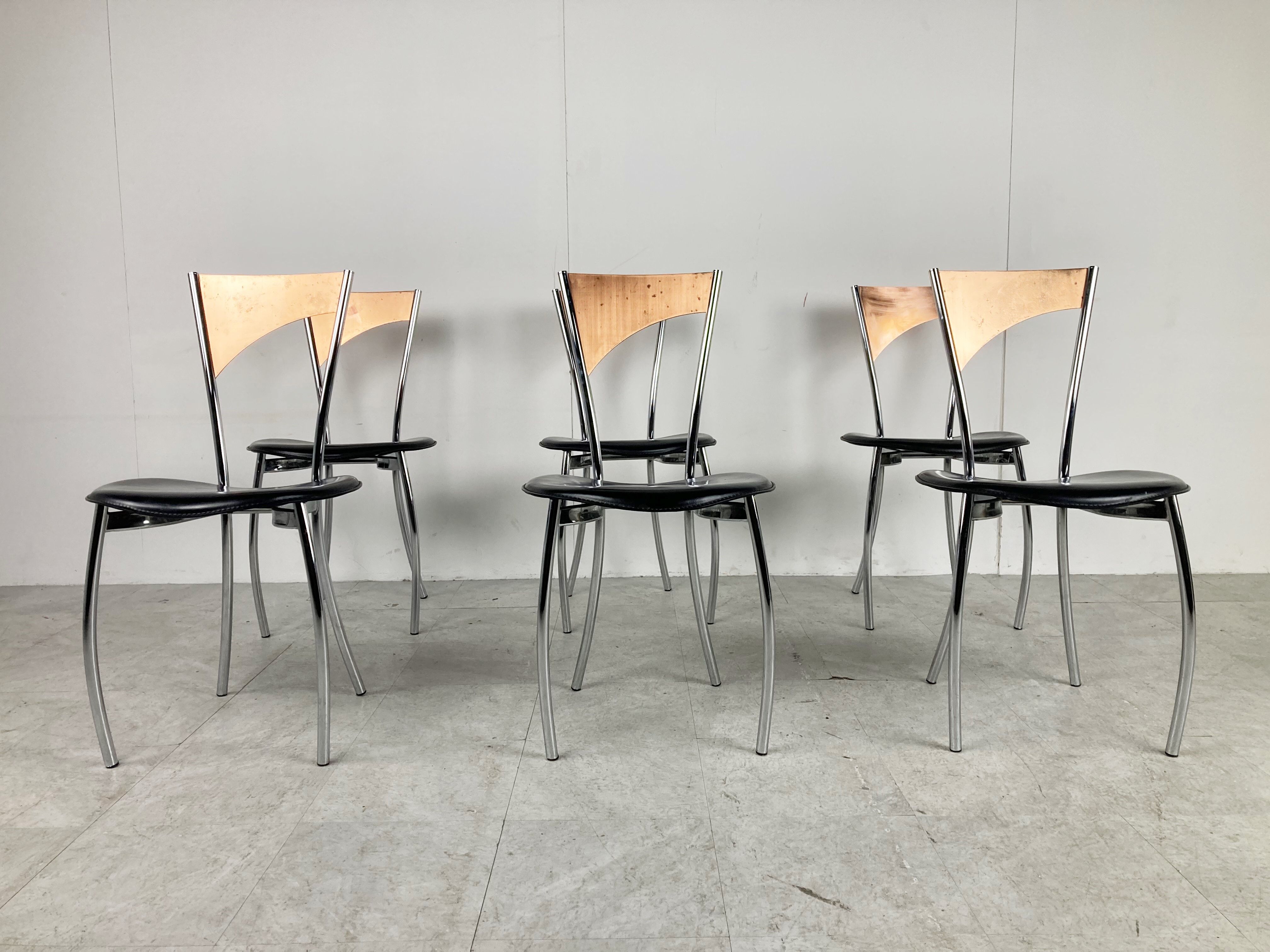 Rare dining chairs in copper by Cattelan italy, 1970s