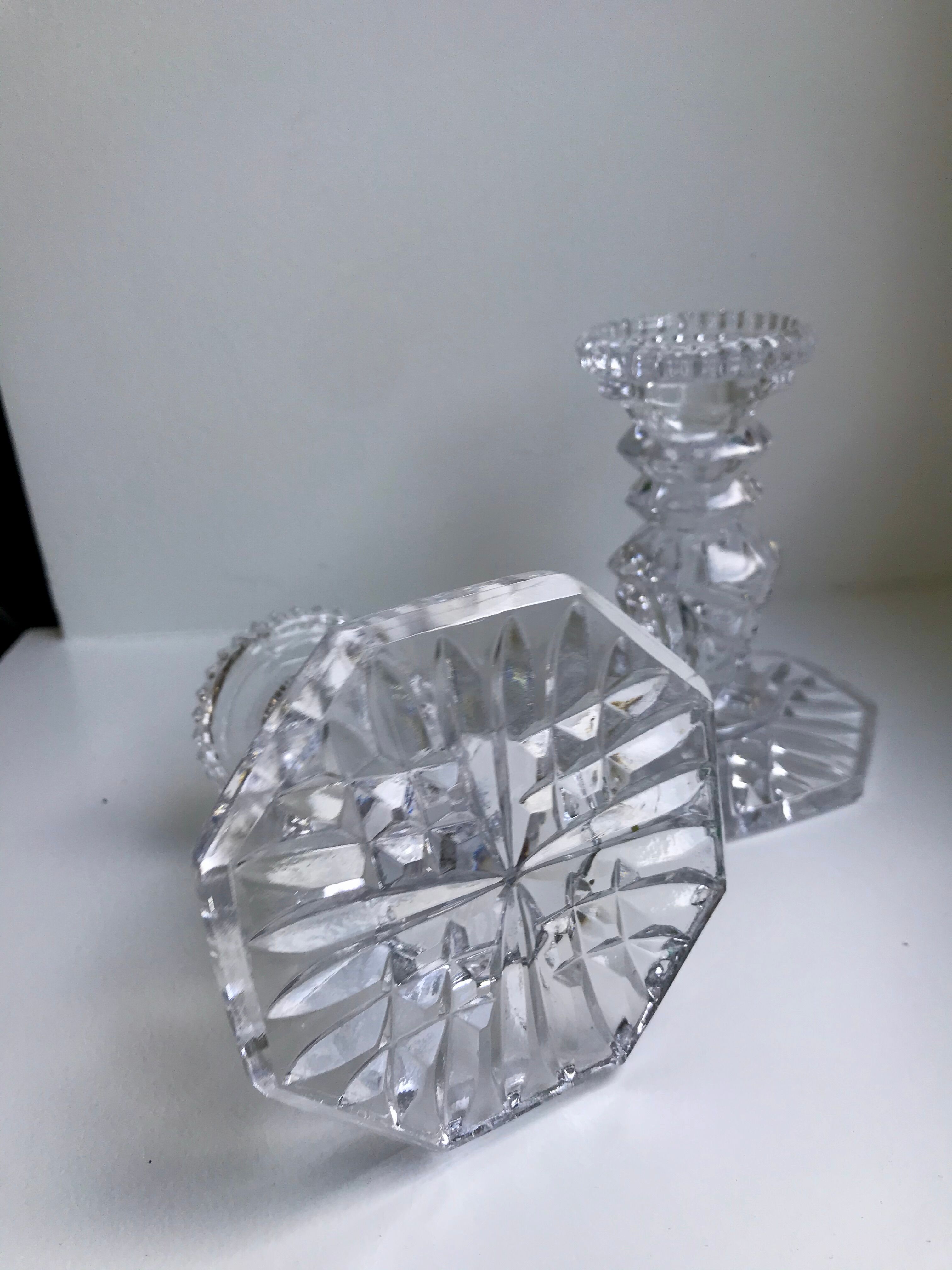 Pair of molded glass candle holders 50-60s