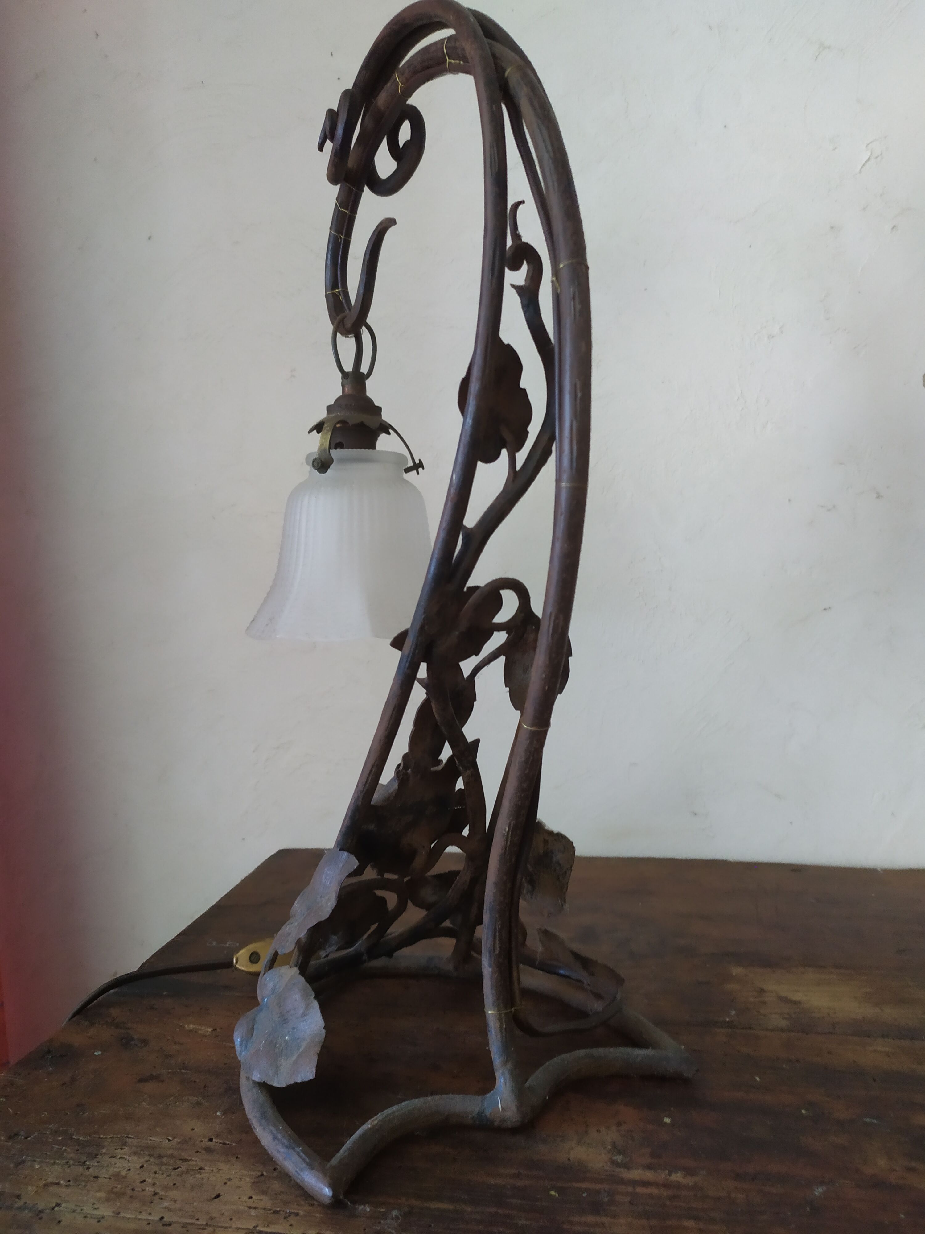 Art Nouveau wrought iron lamp