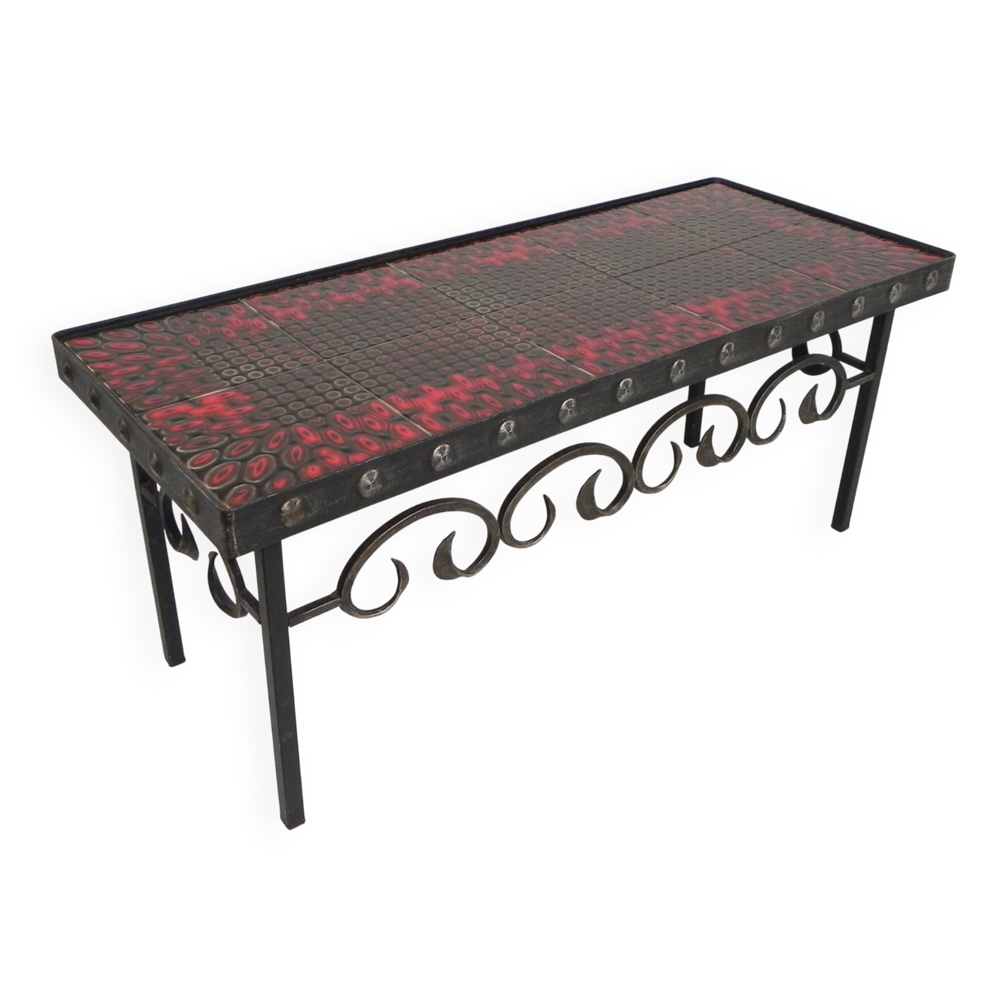 Brutalist mid-century tiled table, with 10 tiles and steel frame, 1960s.