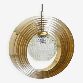 'Moon' pendant lamp, in brass and glass strips, 1970s