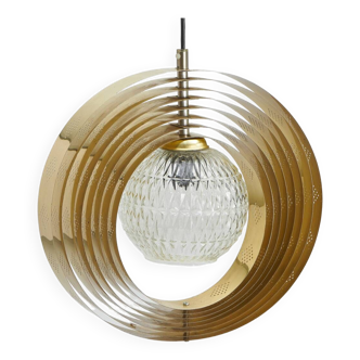 'Moon' pendant lamp, in brass and glass strips, 1970s
