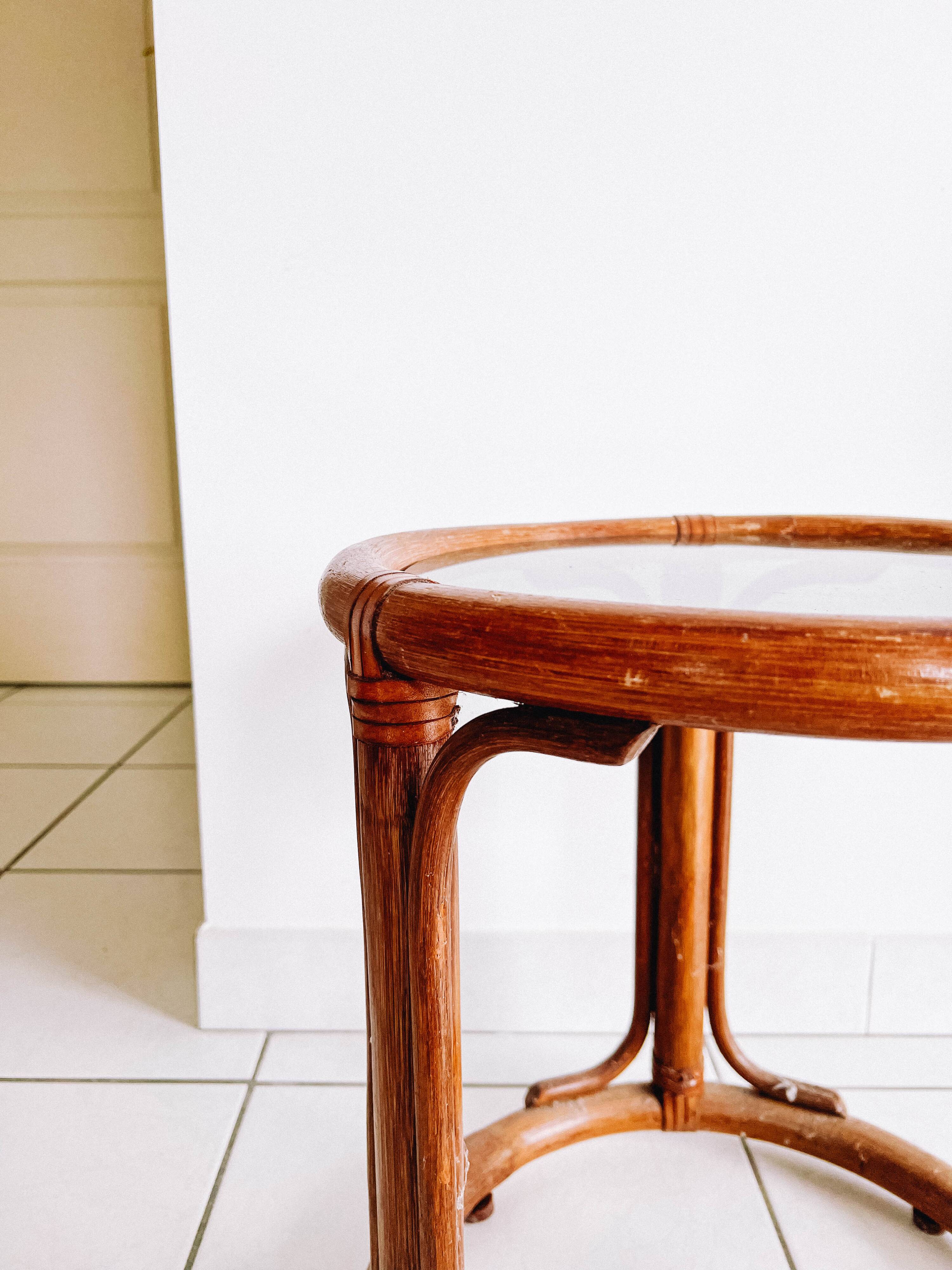 Round rattan coffee table from the 60s