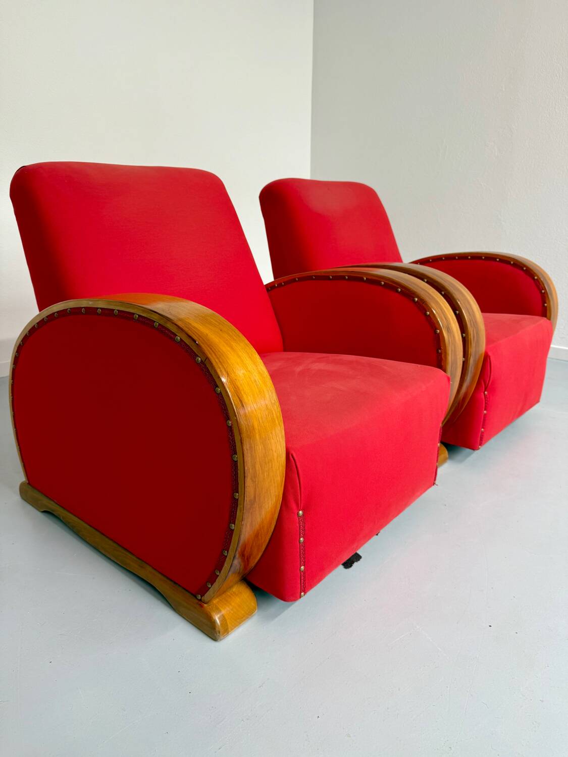 2 anciens fauteuils club art déco années 30 structure bois courbé