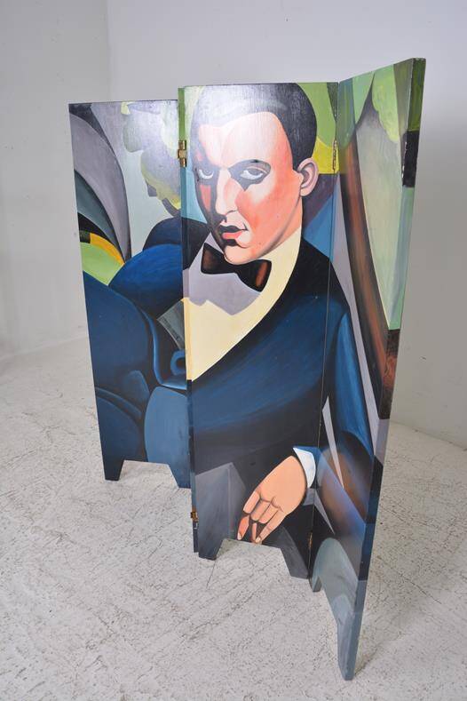 Vintage screen made up of 4 wooden panels reproducing the painting by tamara de lempicka 1925.