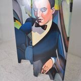Vintage screen made up of 4 wooden panels reproducing the painting by tamara de lempicka 1925.