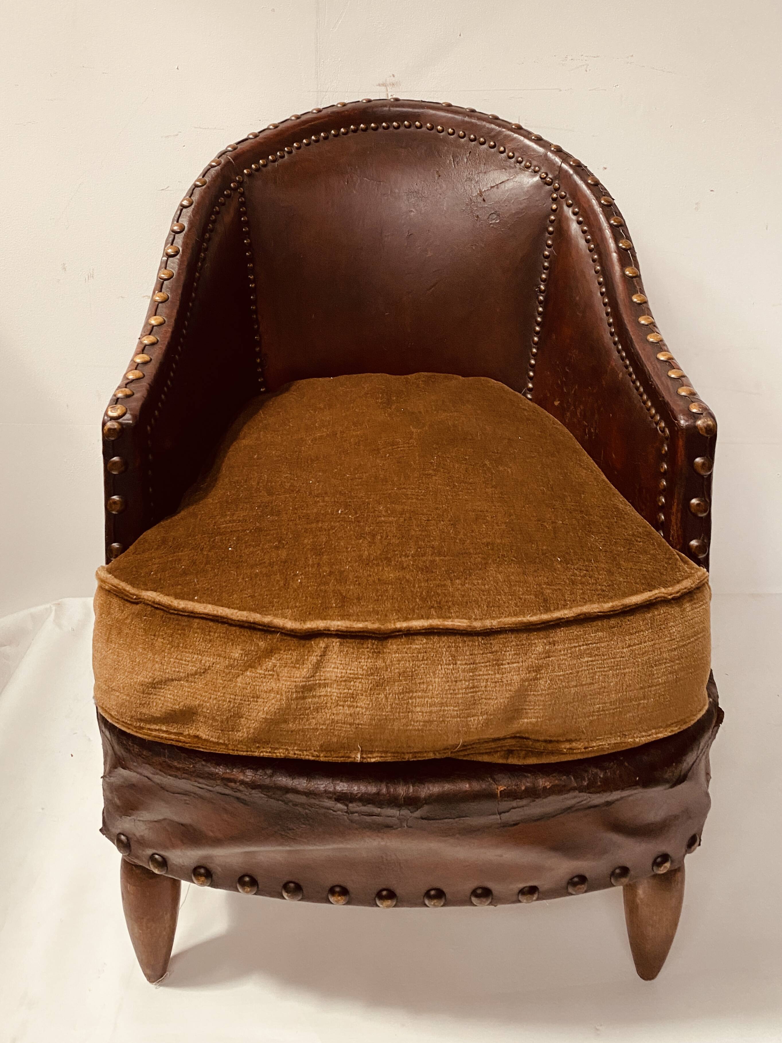 20th Century Art Deco Studded Leather Club Chair