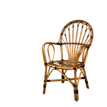 Fauteuil vintage en rotin type paon – années 70