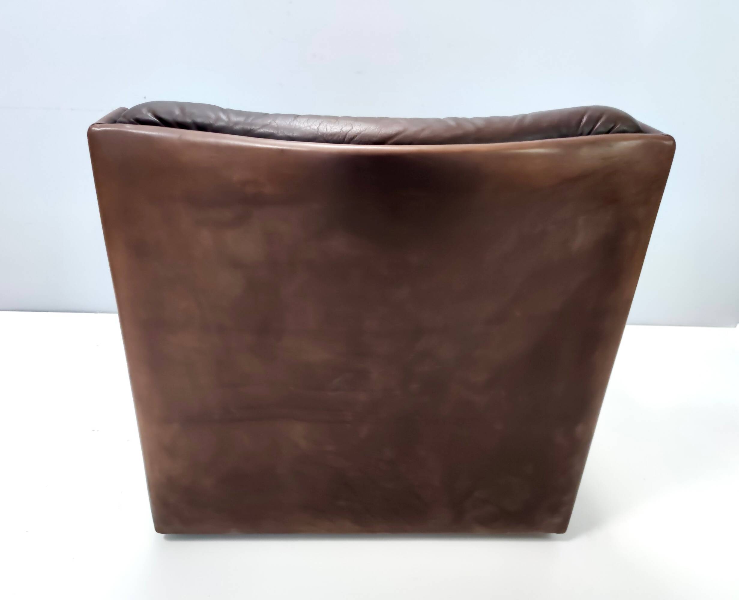 Comfortable Postmodern Brown Leather Armchair, Italy