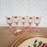 6 vintage Luminarc pink glass liqueur glasses