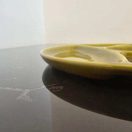 Set of 6 Gien green earthenware compartment plates with original box - Fondue & stone grill