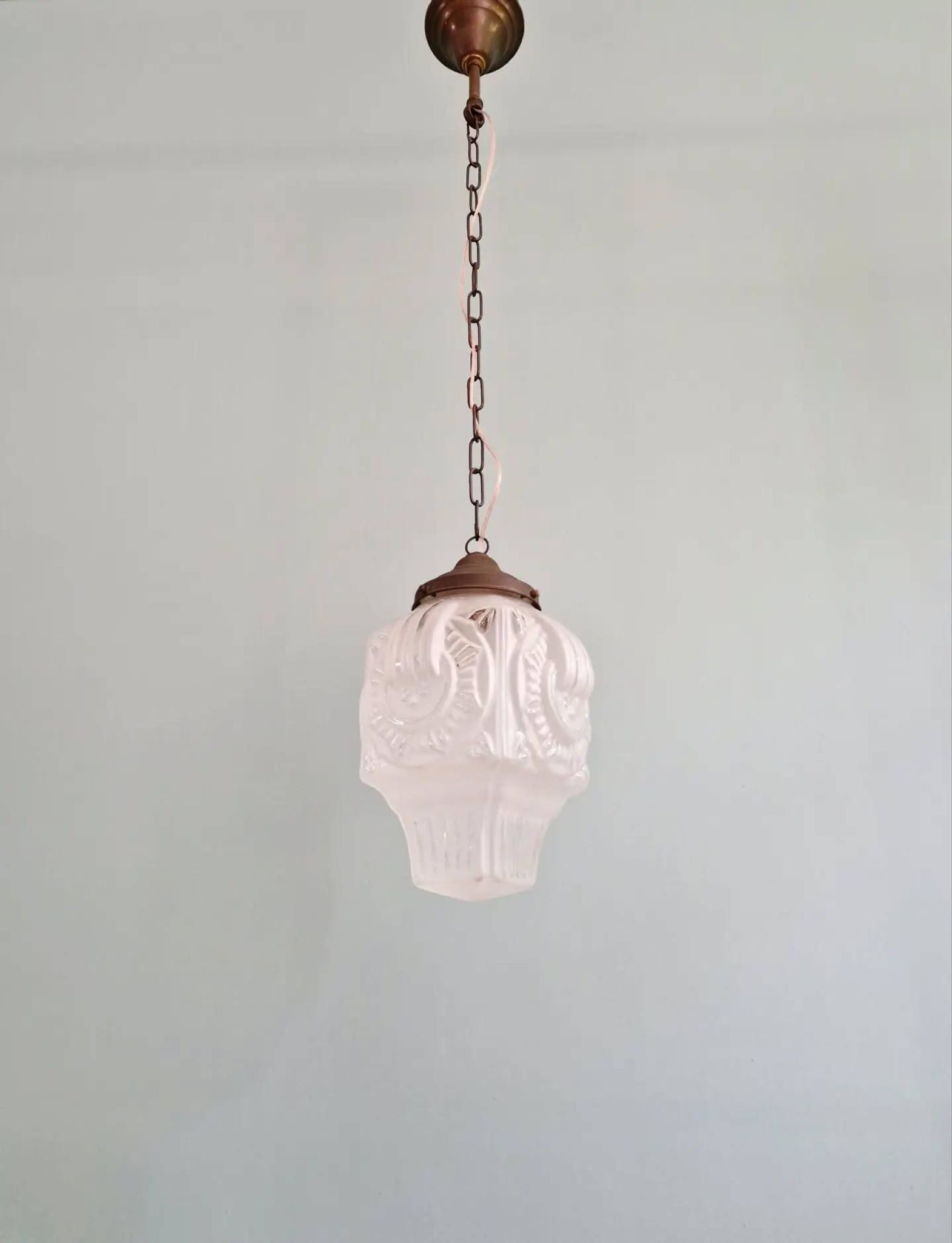 Art Deco pendant light in frosted transparent glass, 1920-30.