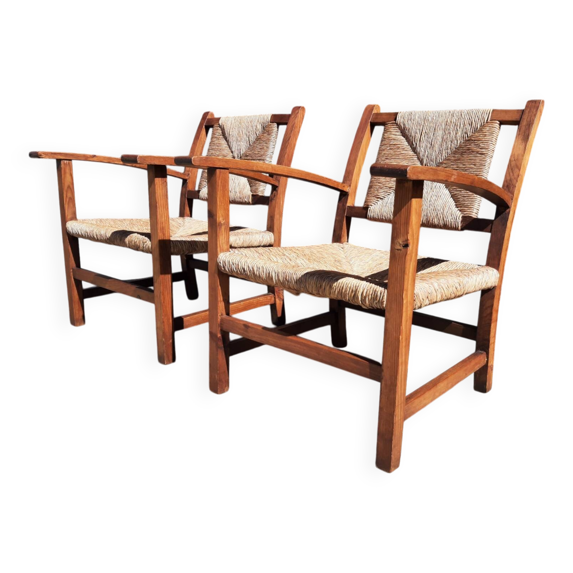 Paire de fauteuils paille (Josep Torres Clavé, 1936)