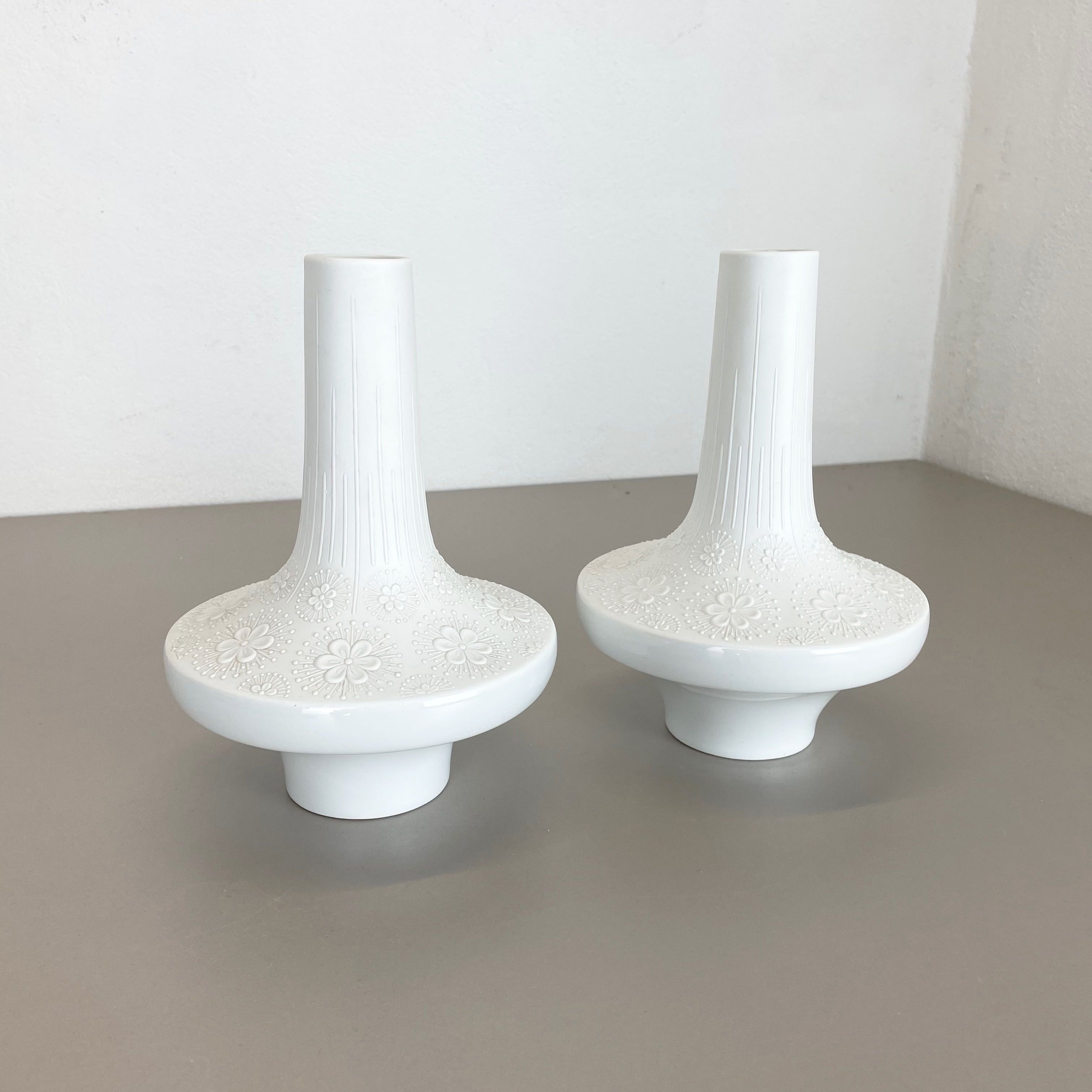 Set of 2 Op Art Biscuit Porcelain Ufo Vases by Edelstein Bavaria, Germany, 1970s