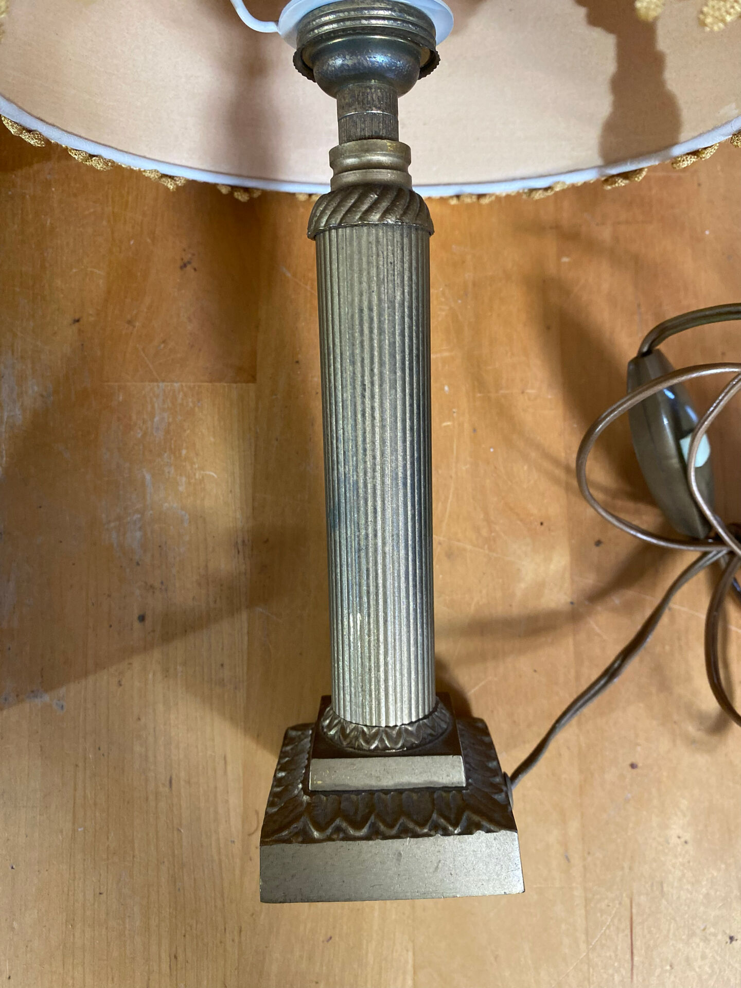Pair of Antique Neoclassical Bedside Lamps Column Gilded Bronze France