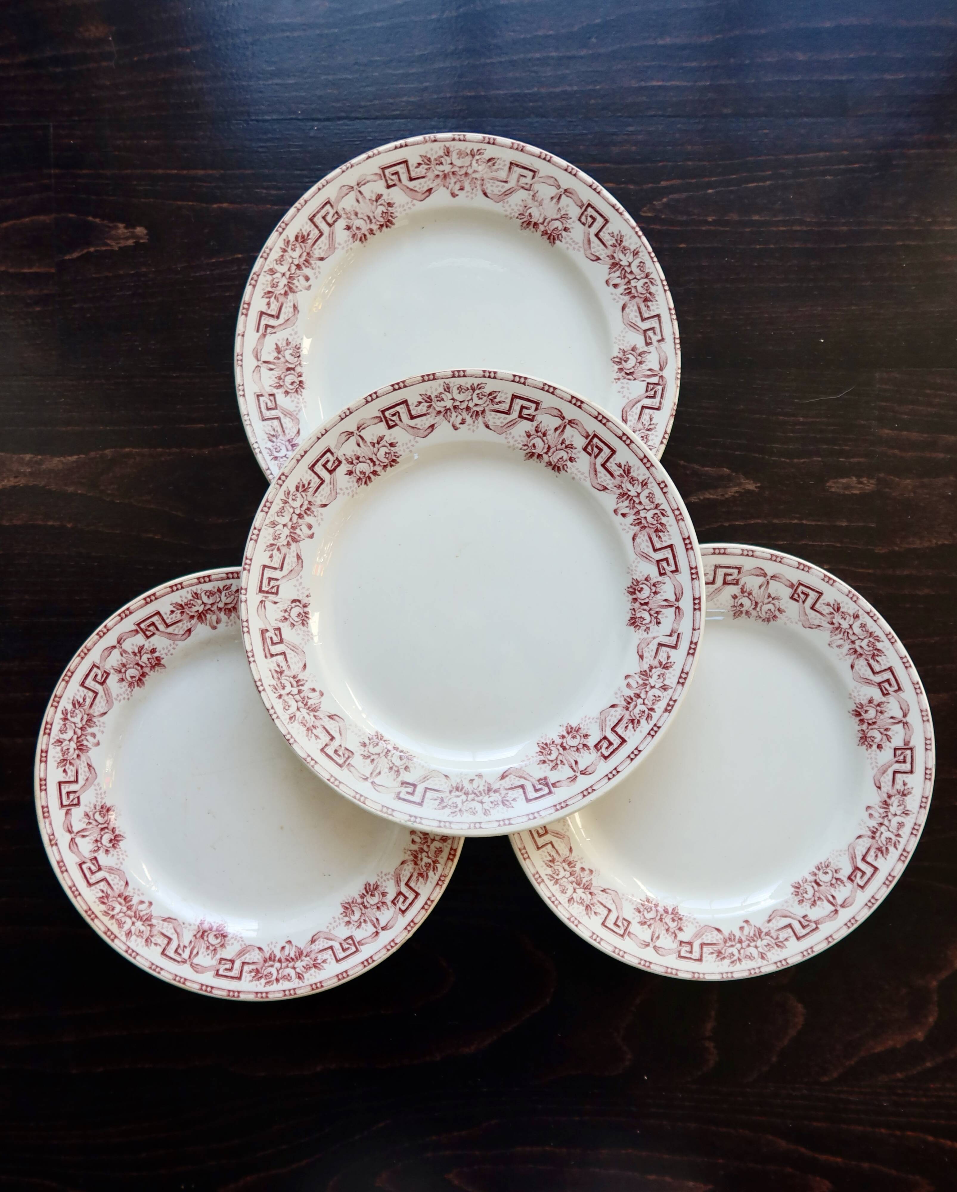 4 vintage ironstone dinner plates - Moulin des Loups - Athens model