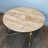 Brass coffee table with a white marble top.
