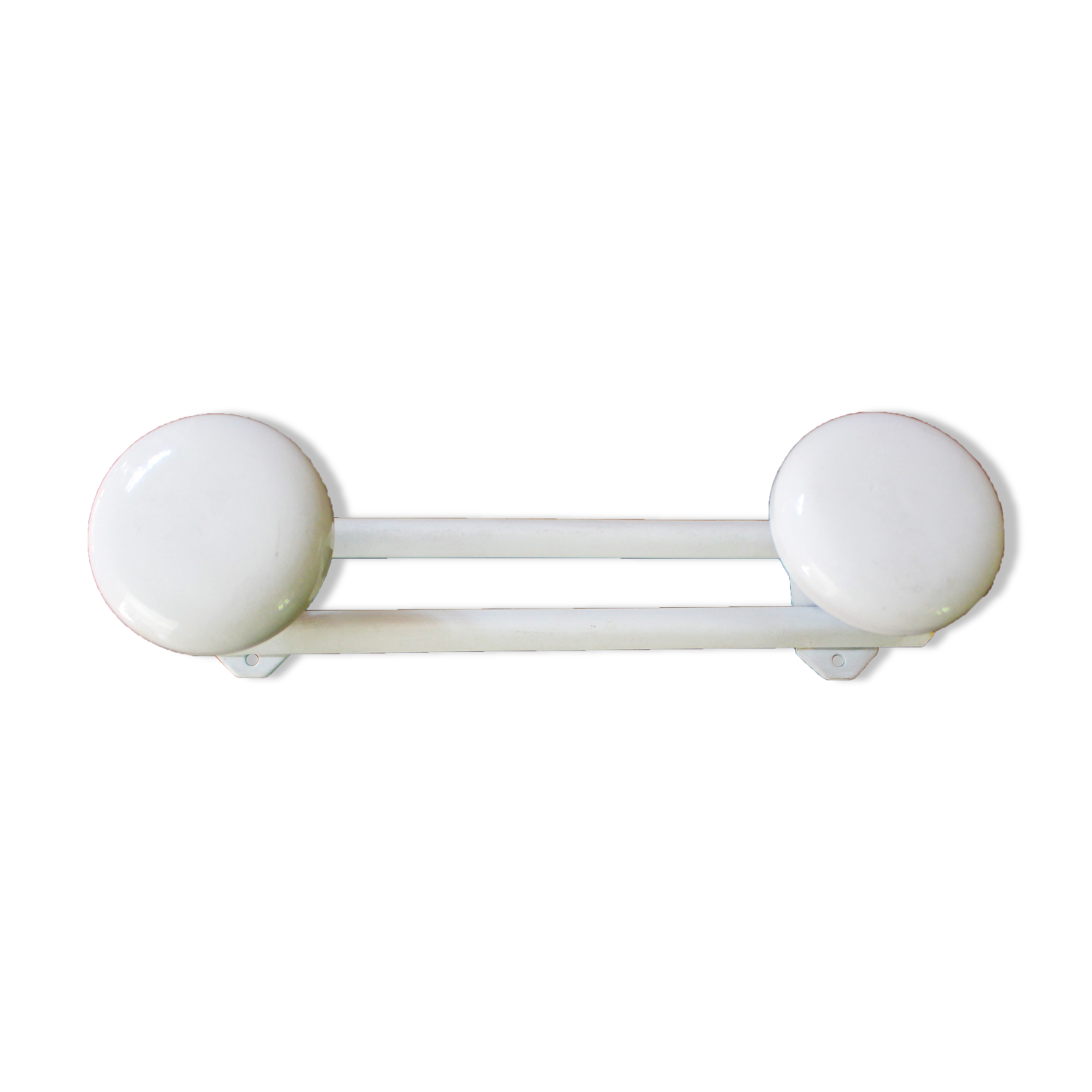 Vintage white metal coat rack with 2 hooks