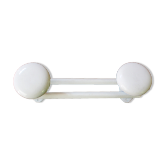 Vintage white metal coat rack with 2 hooks