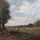 Peinture à l'huile sur panneau, paysage avec un troupeau de moutons, signé V. Bussolino, Italie, 19e siècle