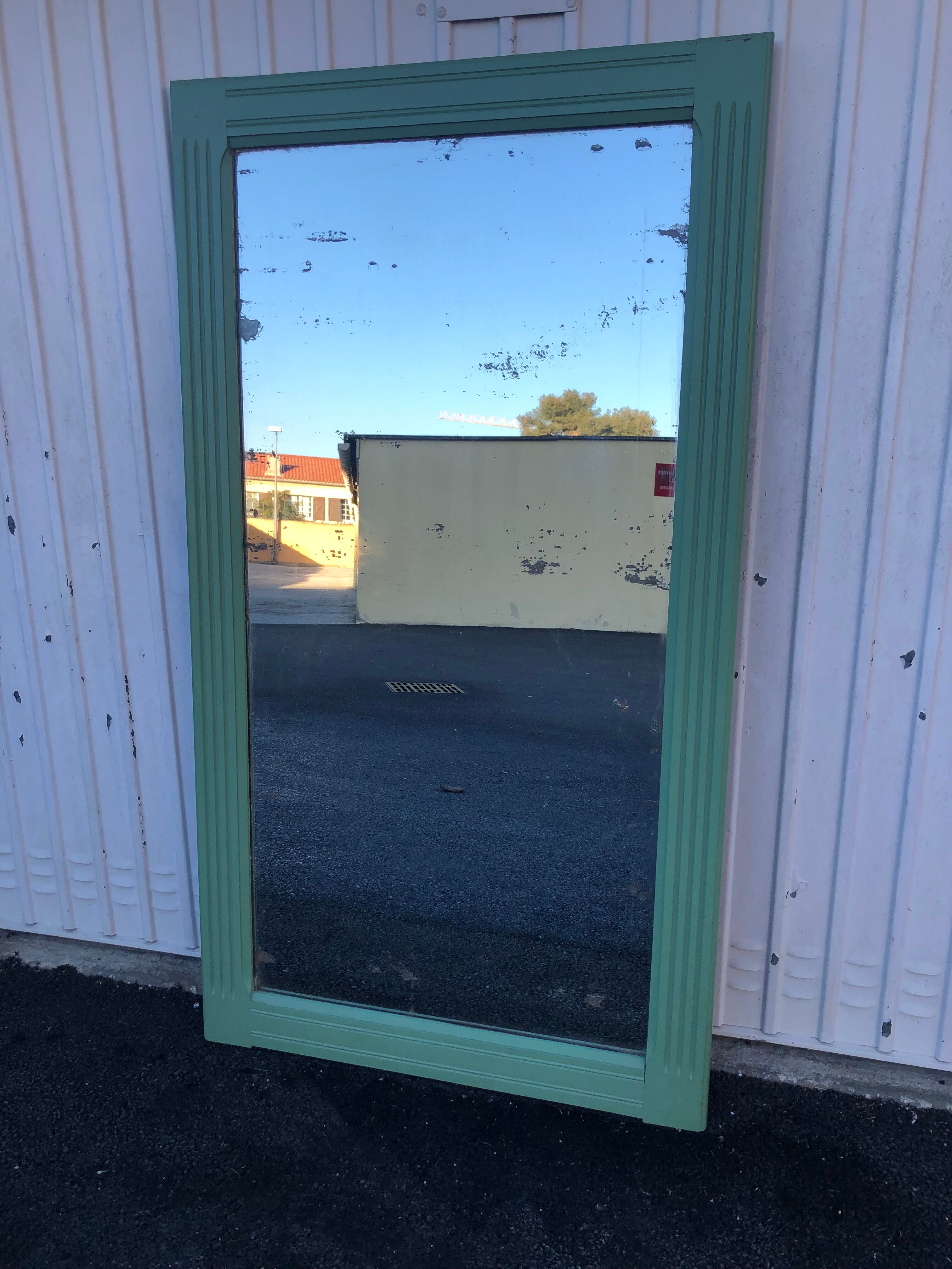 Large old mirror patinated in green  95x170cm