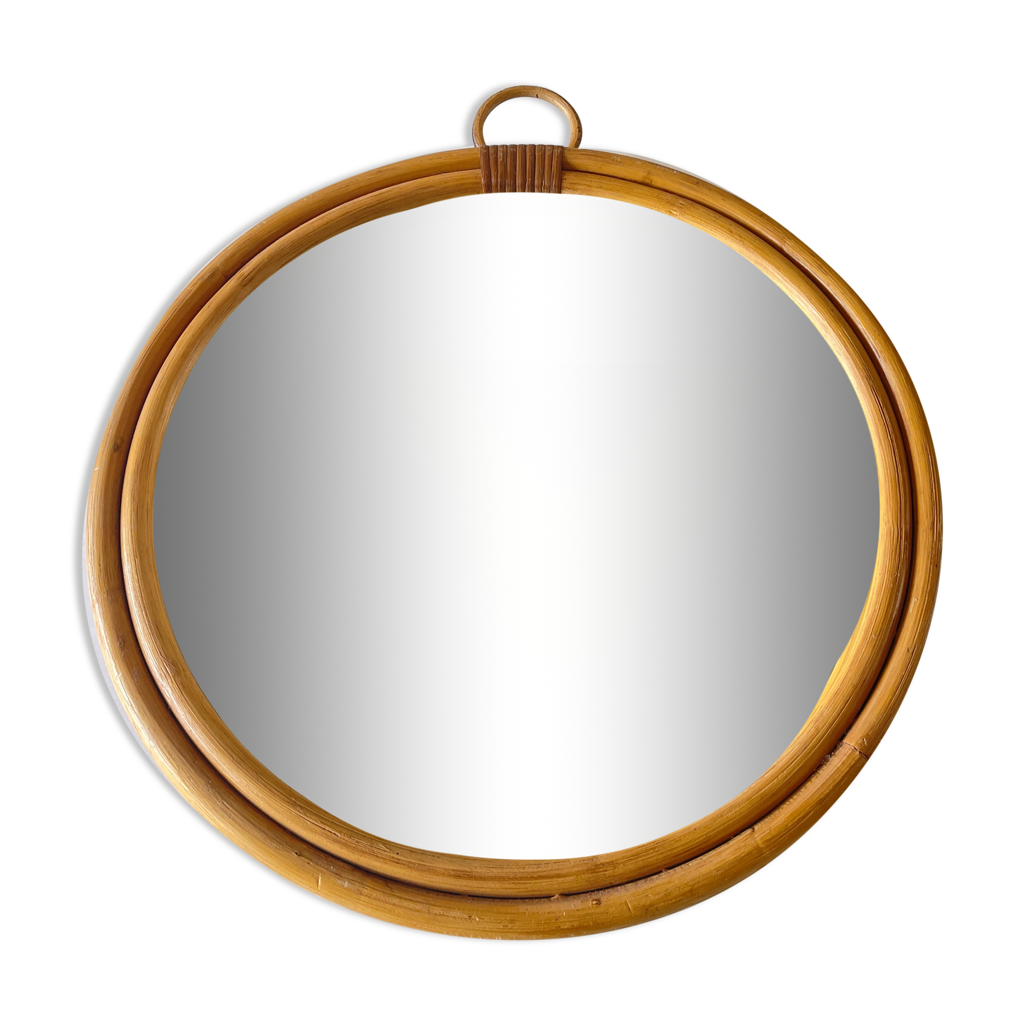vintage round rattan mirror