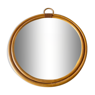 vintage round rattan mirror